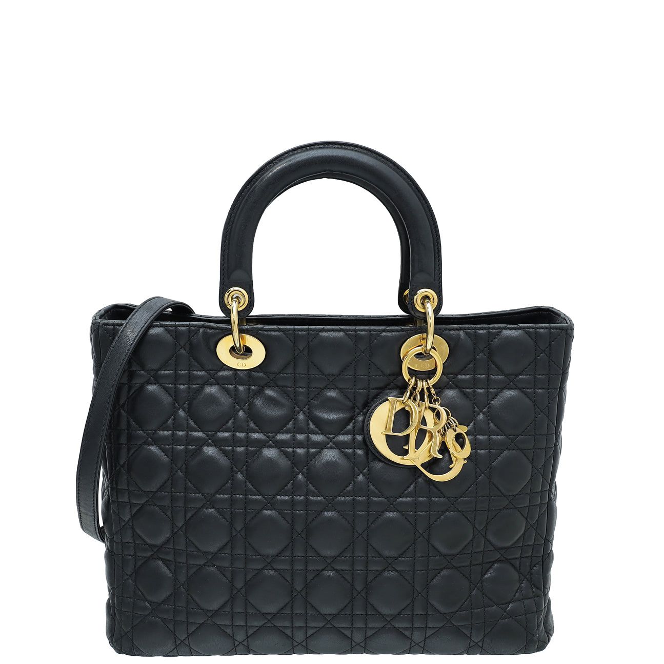 Dior Handbag Christian Lady Bag Lambskin Black Large Shoulder Bag