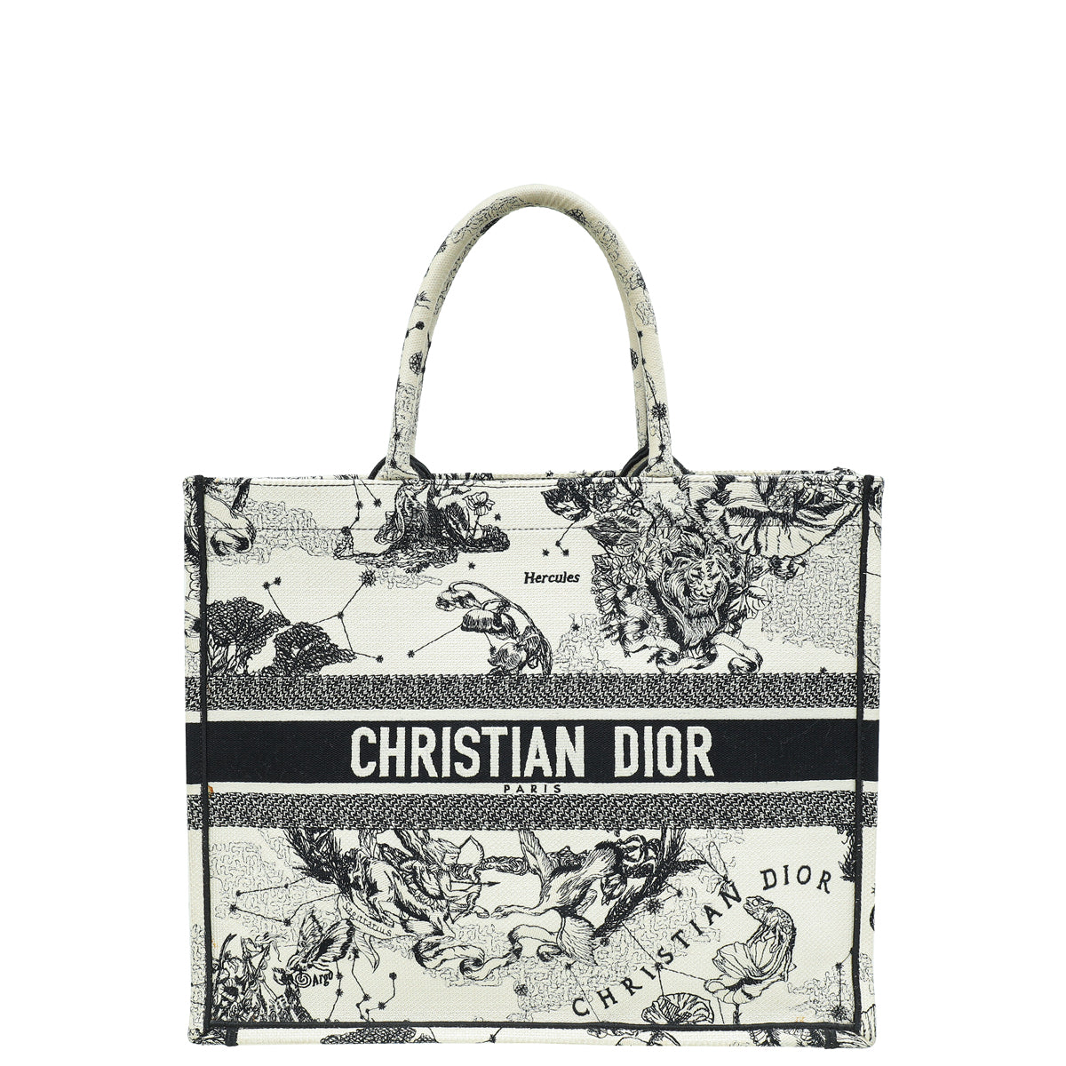 Dior Handbag Christian Bicolor Toile de Jouy Zodiac Embroidery Large Tote Bag