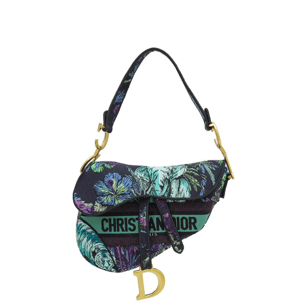 Dior Handbag Christian Saddle Toile de Jouy Voyage Embroidery Multicolor Medium Shoulder Bag