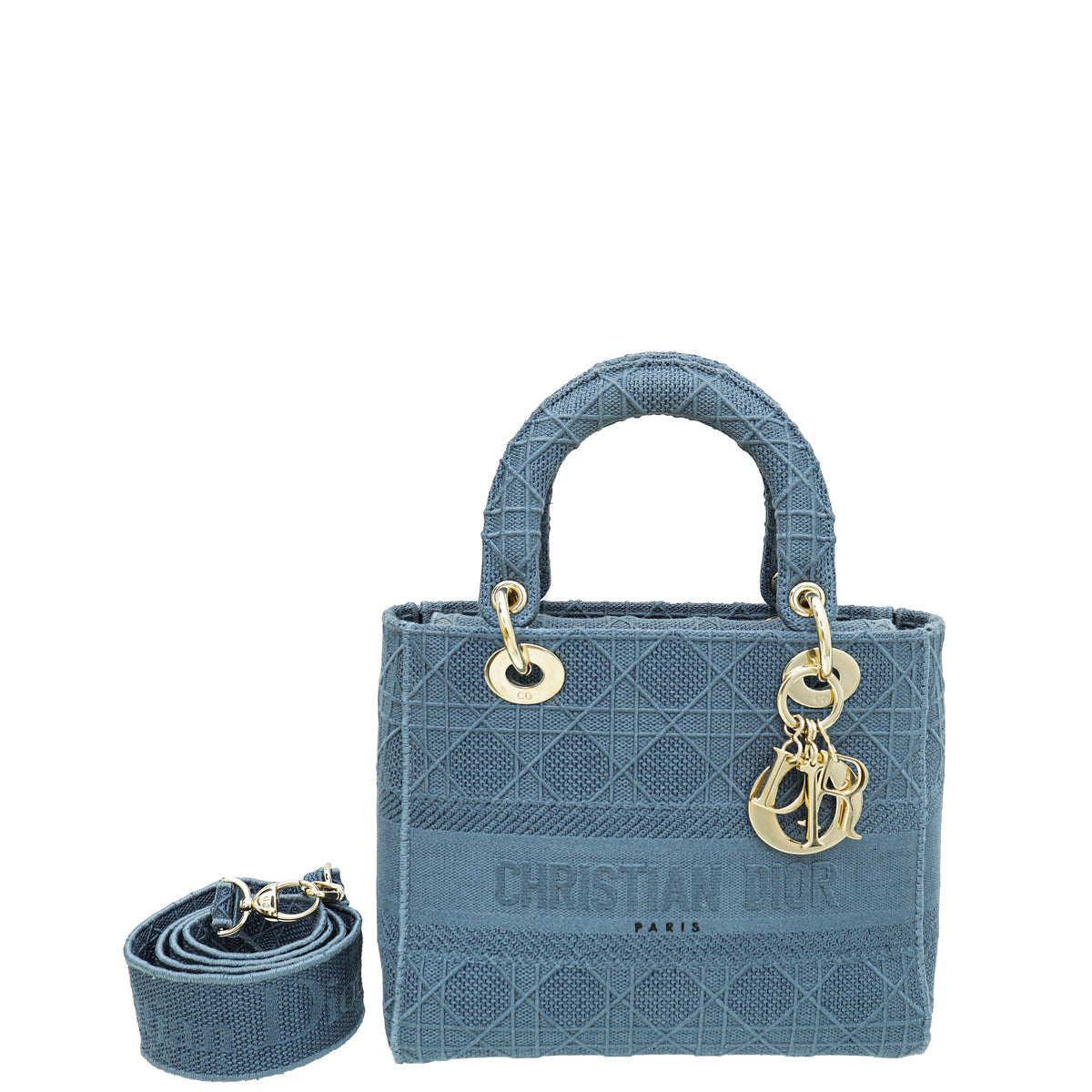 Dior Handbag Christian Cannage Lady D-Lite Bag Blue Medium Embroidered Shoulder Bag