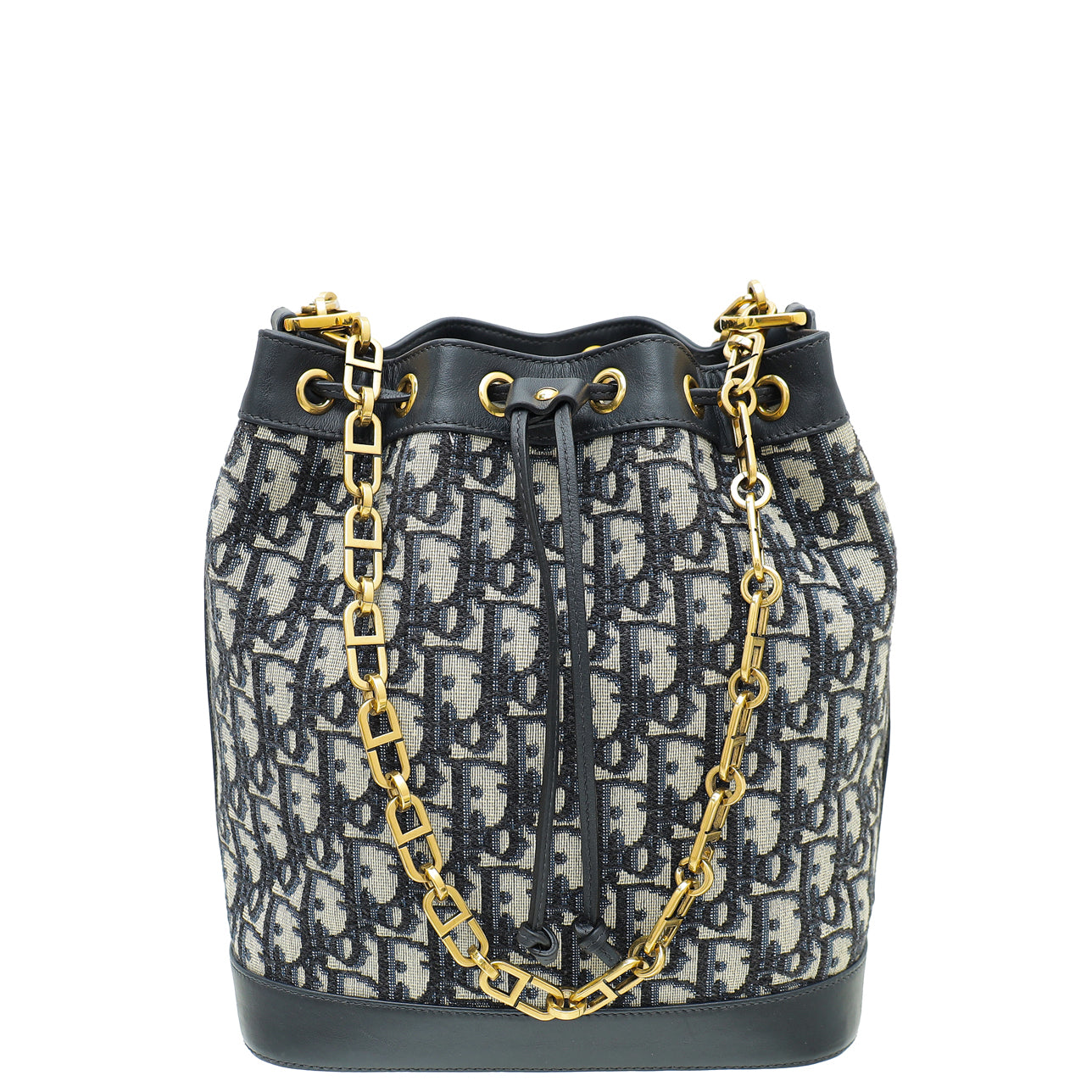 Dior Handbag Christian Oblique Drawstring Bag Blue Large Chain Shoulder Bag