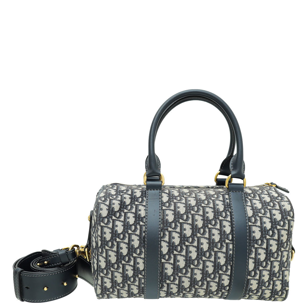 Dior Handbag Christian Oblique Jacquard Boston Bag Blue Navy Shoulder Bag