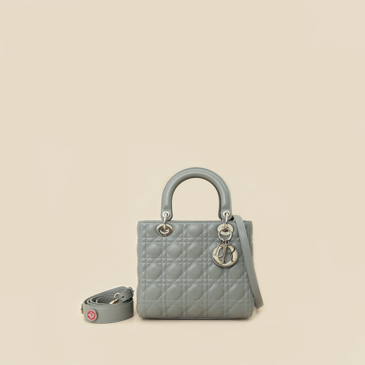 Dior Handbag Christian Lady Bag Gray Medium Shoulder Bag