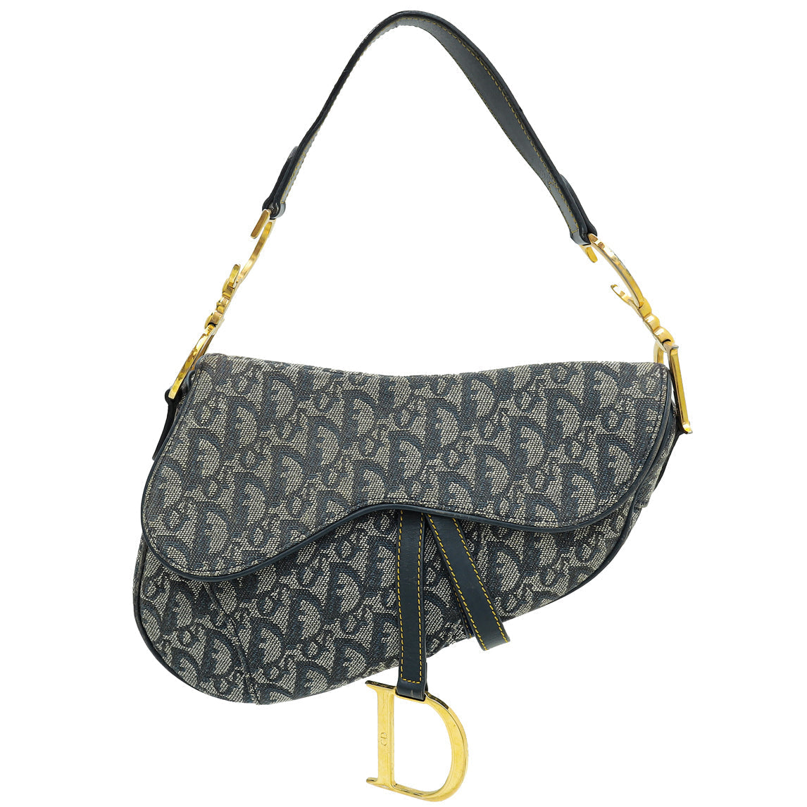 Dior Handbag Christian Oblique Saddle Bag Blue Navy Medium
