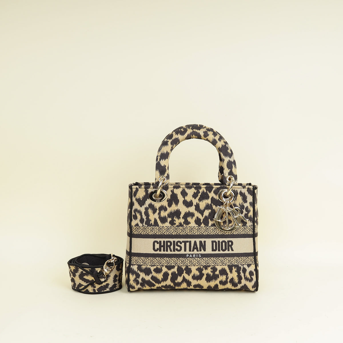Dior Handbag Christian Bicolor Lady D-Lite Mizza Bag 2 Medium Embroidered Shoulder Bag