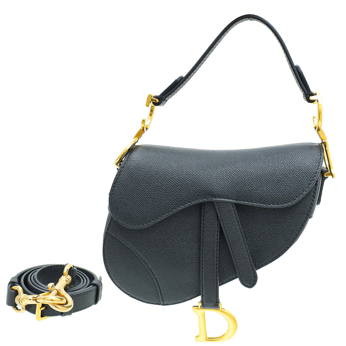Dior Handbag Christian Saddle W Strap Bag Black Mini Shoulder Bag