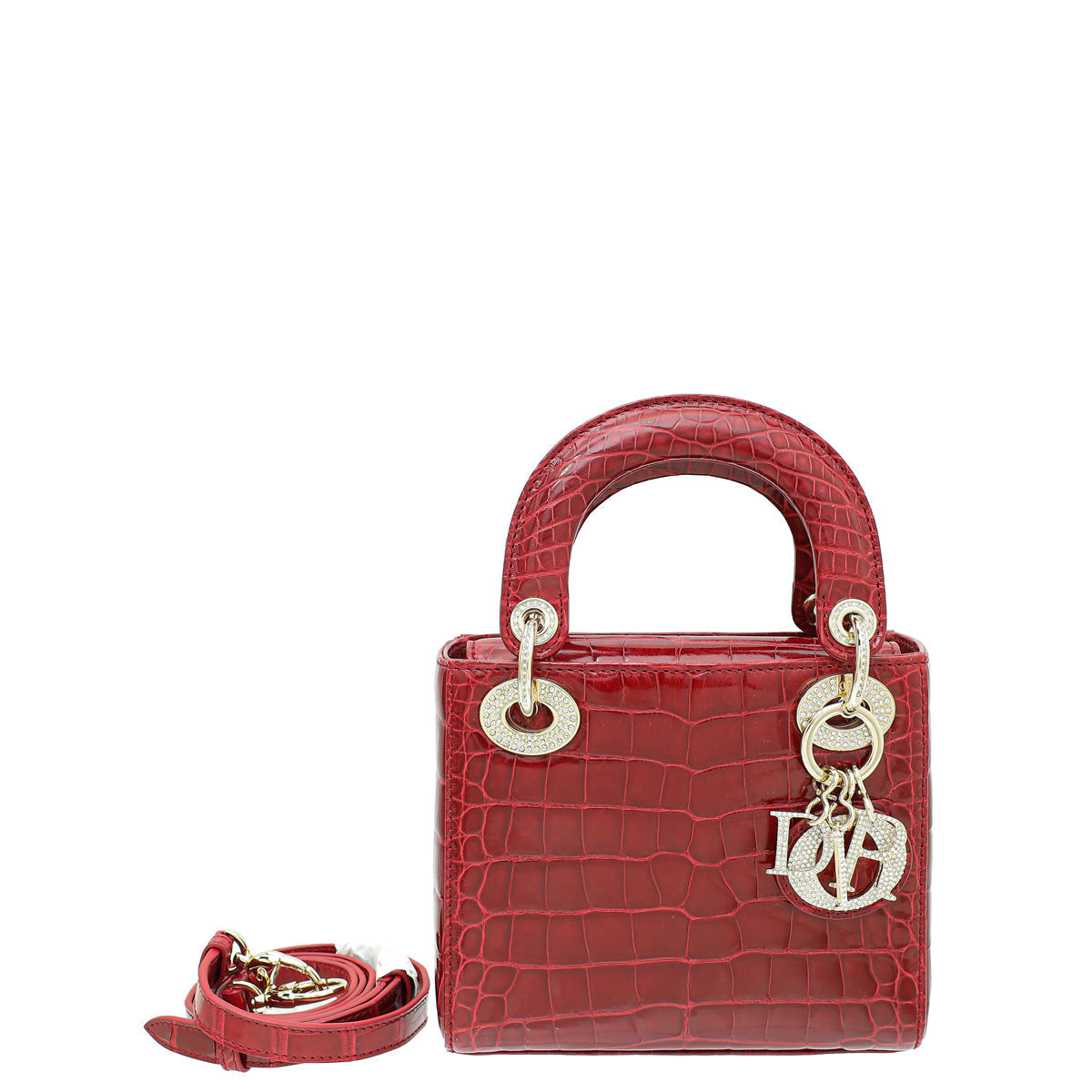 Dior Handbag Christian Alligator Crystal Lady Bag Red Mini Shoulder Bag