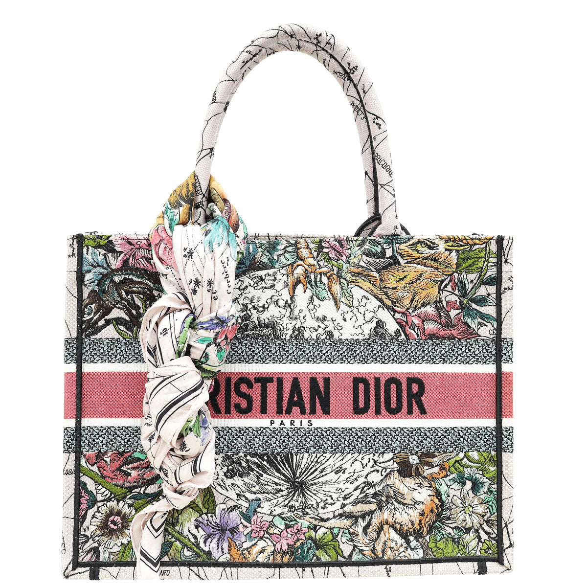 Dior Handbag Christian Light Multicolo Zodiac Book Tote Bag Pink Medium Embroidered