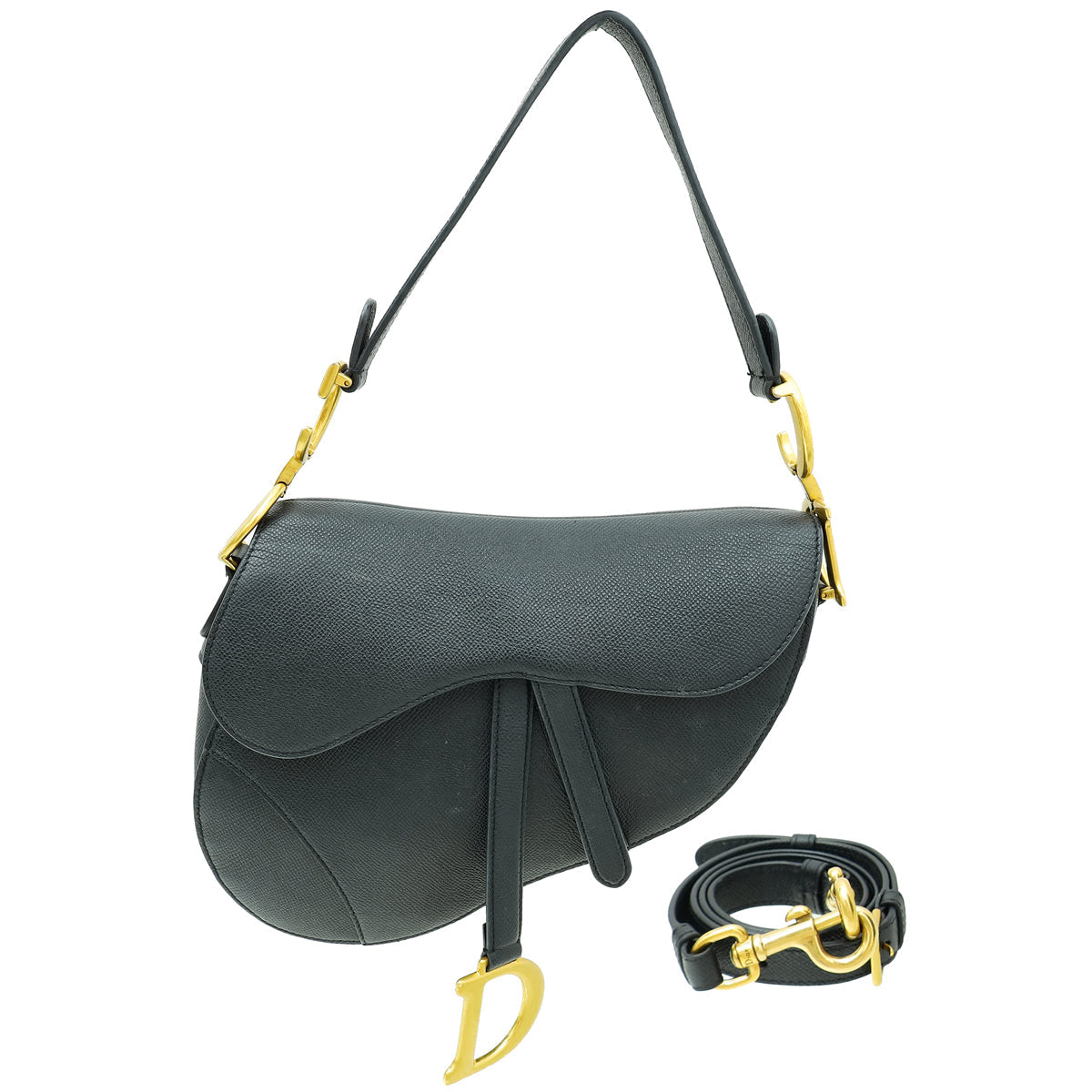 Dior Handbag Christian Saddle Bag W Strap 2 Black Medium Shoulder Bag