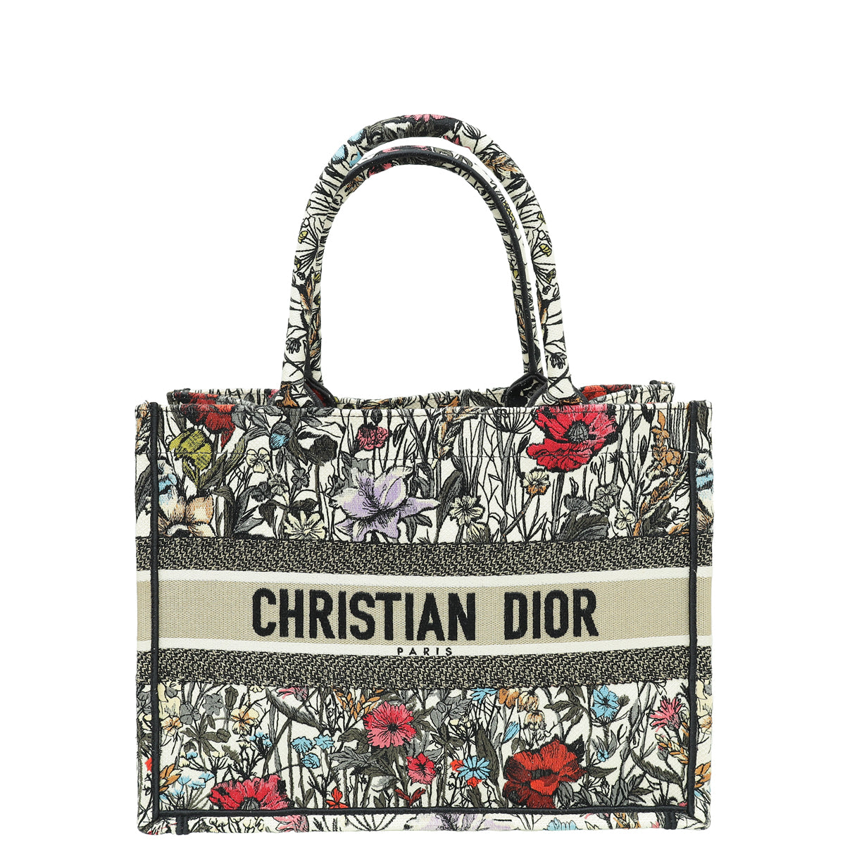 Dior Handbag Christian Mille Fleurs Book Tote Bag w White Multicolor Medium Shoulder Bag