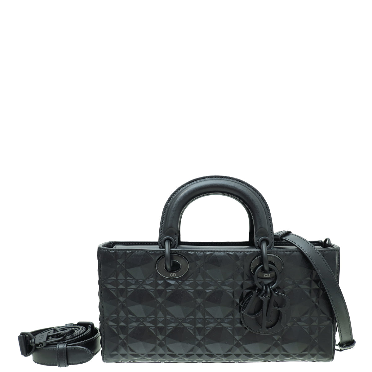 Dior Handbag Christian So Lady D-Joy Diamond Motif Bag Black Medium Shoulder Bag