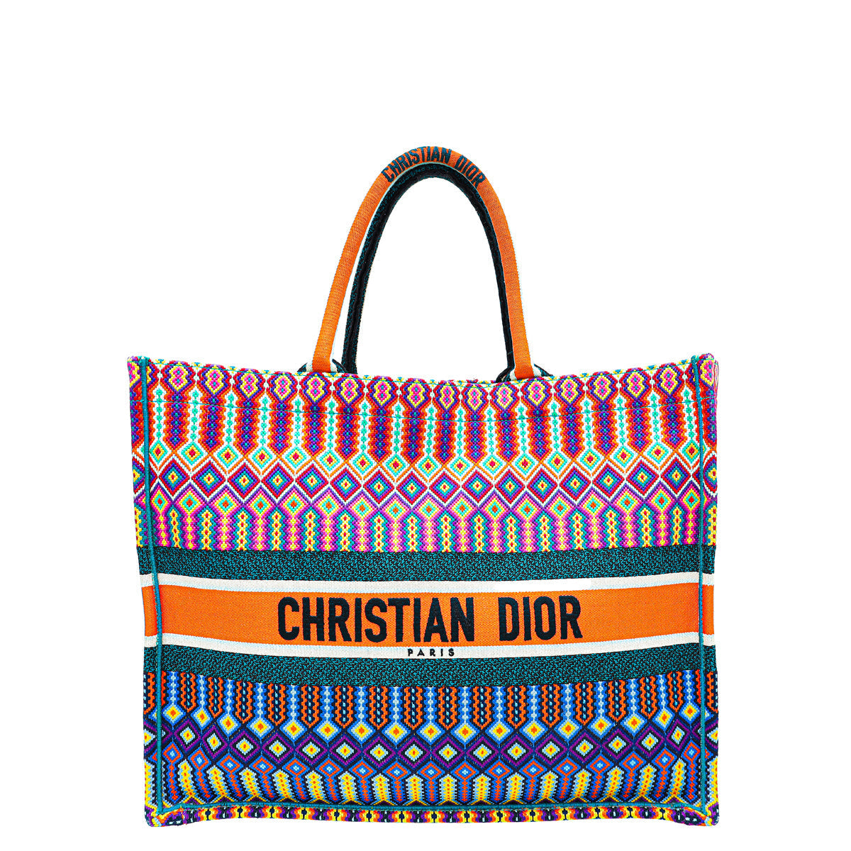 Dior Handbag Christian Book Tote Bag Orange Multicolor Large