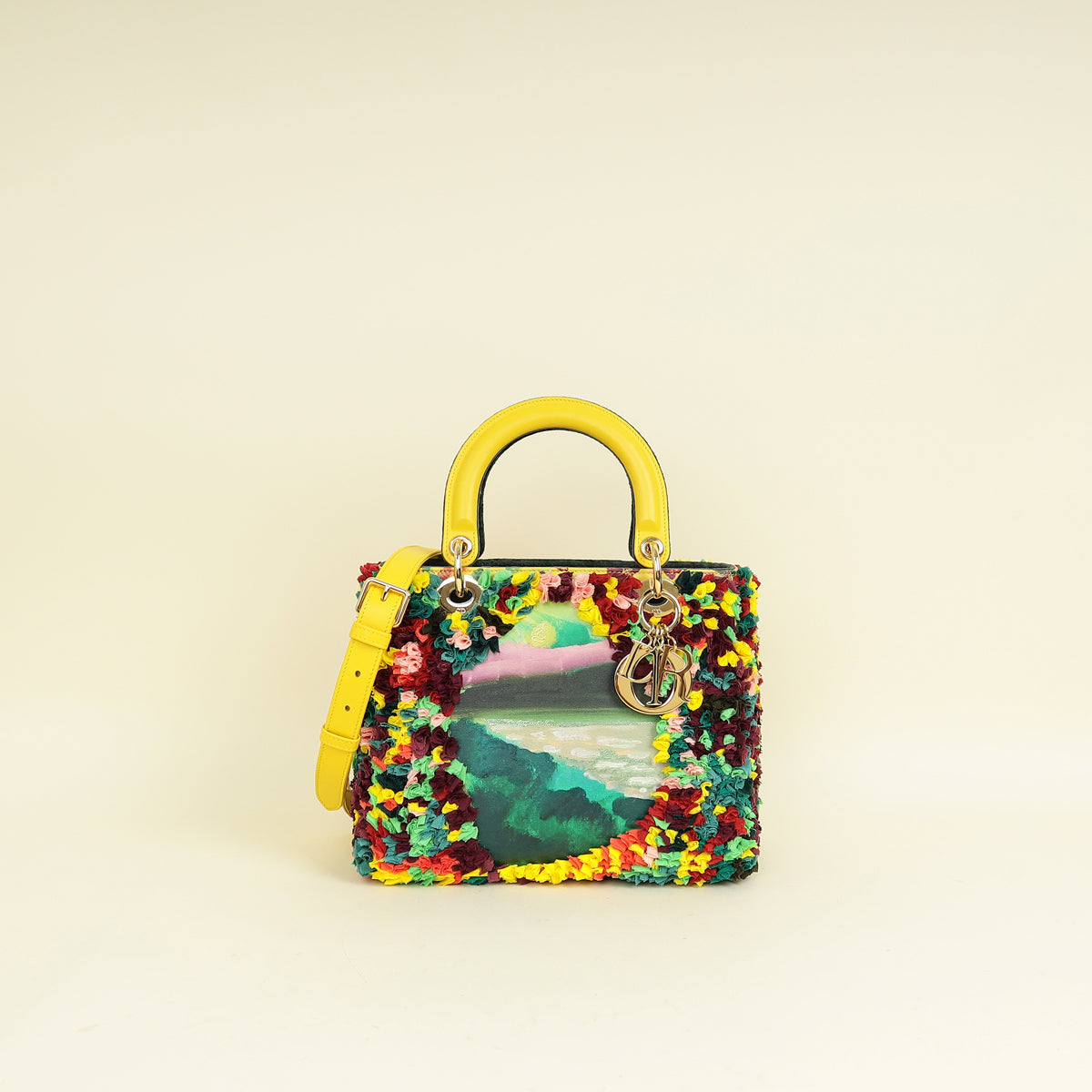 Dior Handbag Christian L.E Shara Hughes Lady Bag 2 Yellow Multicolor Medium Shoulder Bag