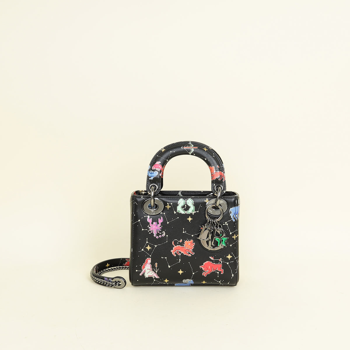 Dior Handbag Christian Pixel Zodiac Print Lady Bag Black Multicolor Mini Shoulder Bag