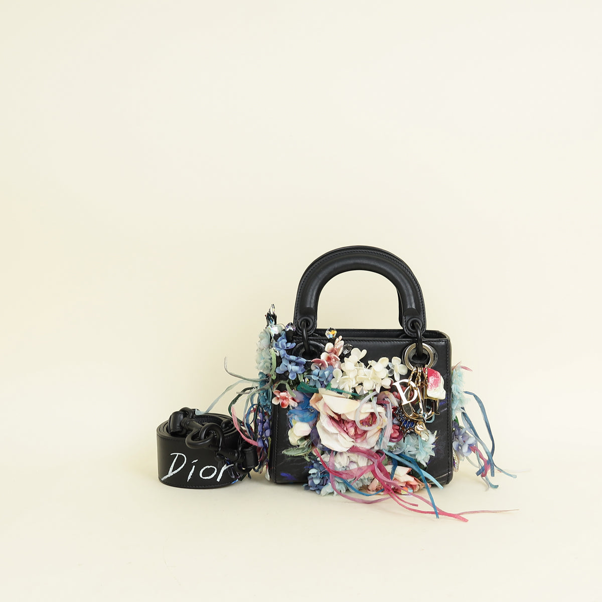 Dior Handbag Christian Lady X Gigi Sue Flower Beads Black Multicolor Mini Shoulder Bag