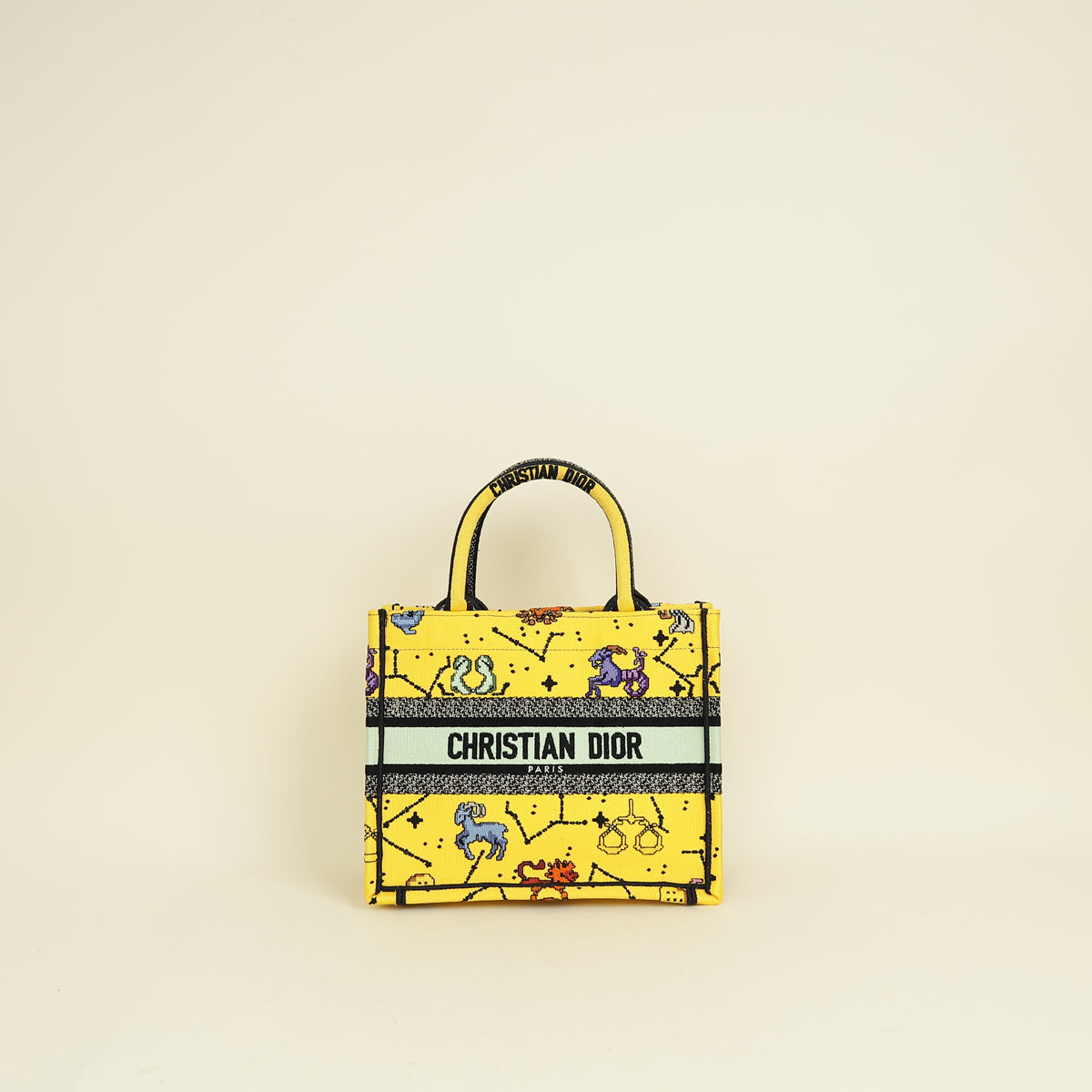 Dior Handbag Christian Pixel Zodiac Book Tote Bag 2 Yellow Multicolor Small