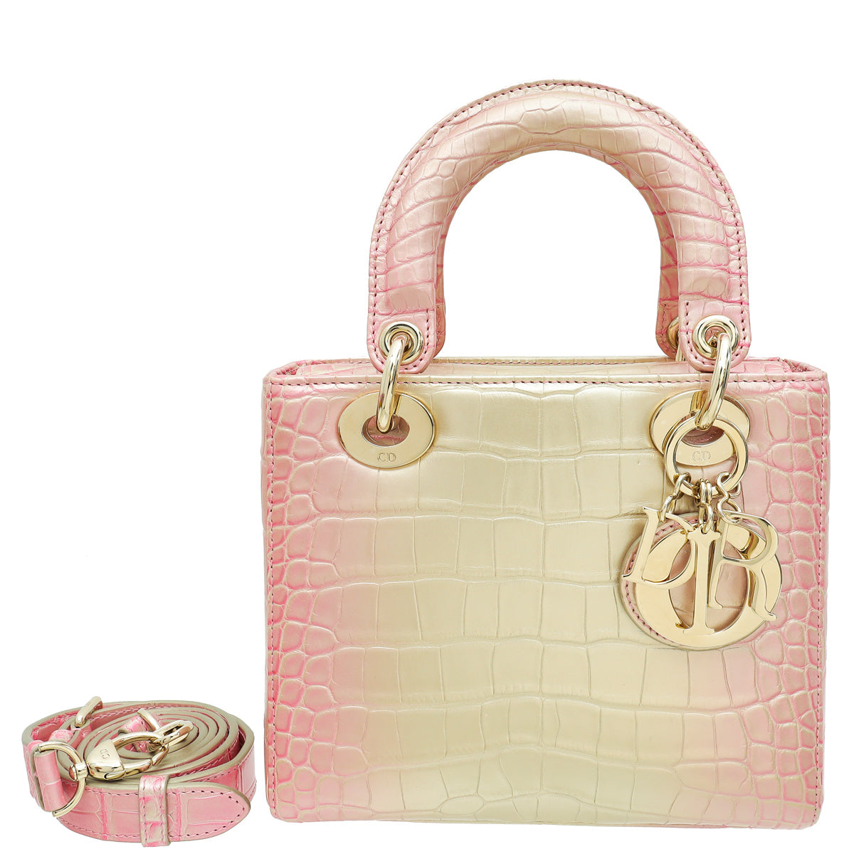 Dior Handbag Christian Metallic Bicolor Alligator Lady Bag Small Shoulder Bag