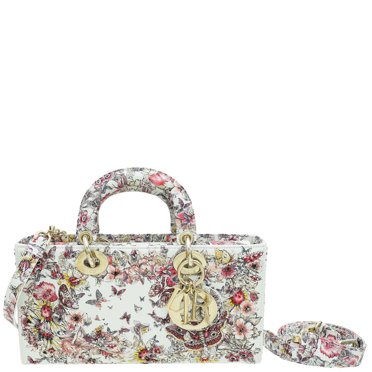 Dior Handbag Christian D-Joy Butterfly Printed and Bag White Multicolor Medium Shoulder Bag