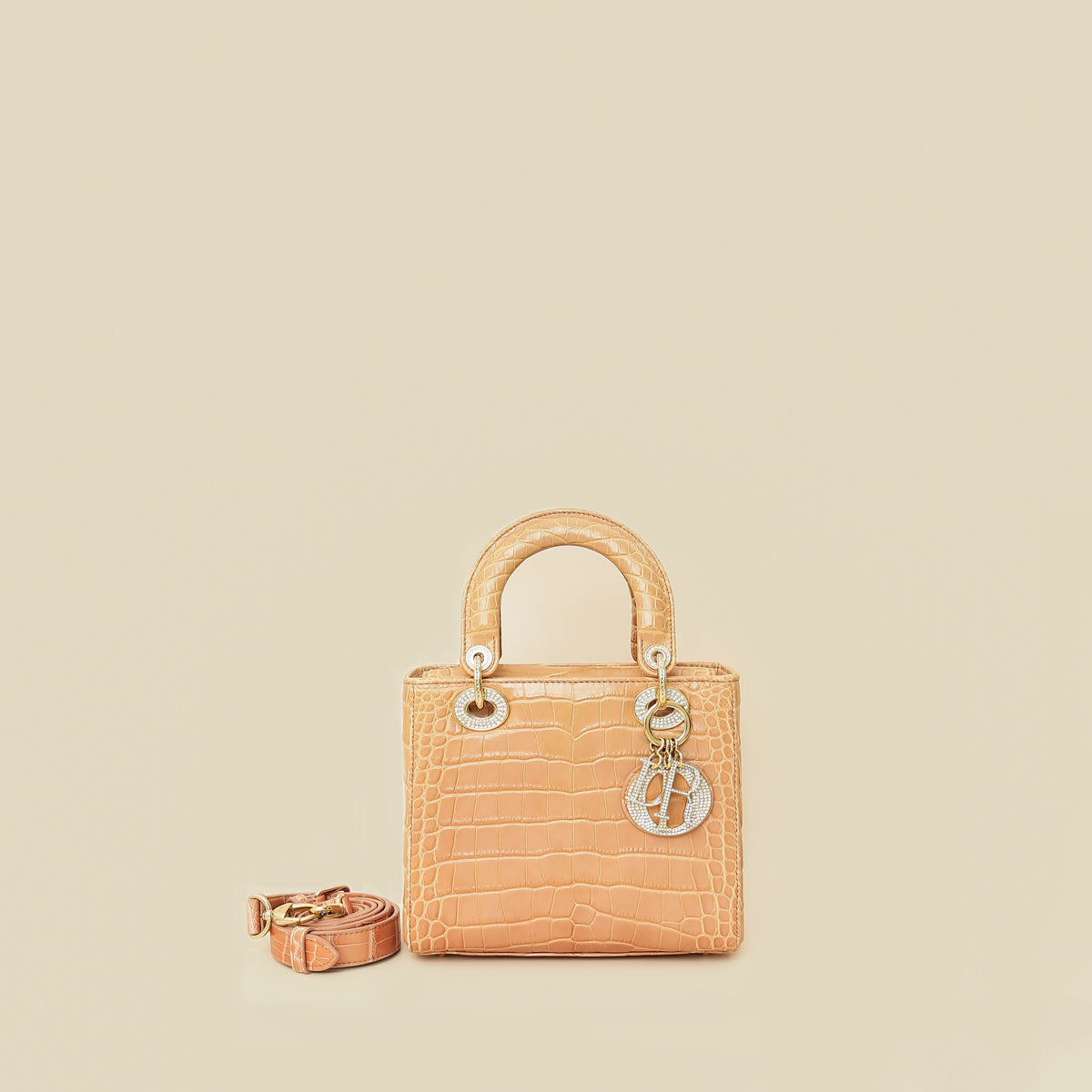 Dior Handbag Christian Blush Nude Alligator w Crystal Lady Small Shoulder Bag