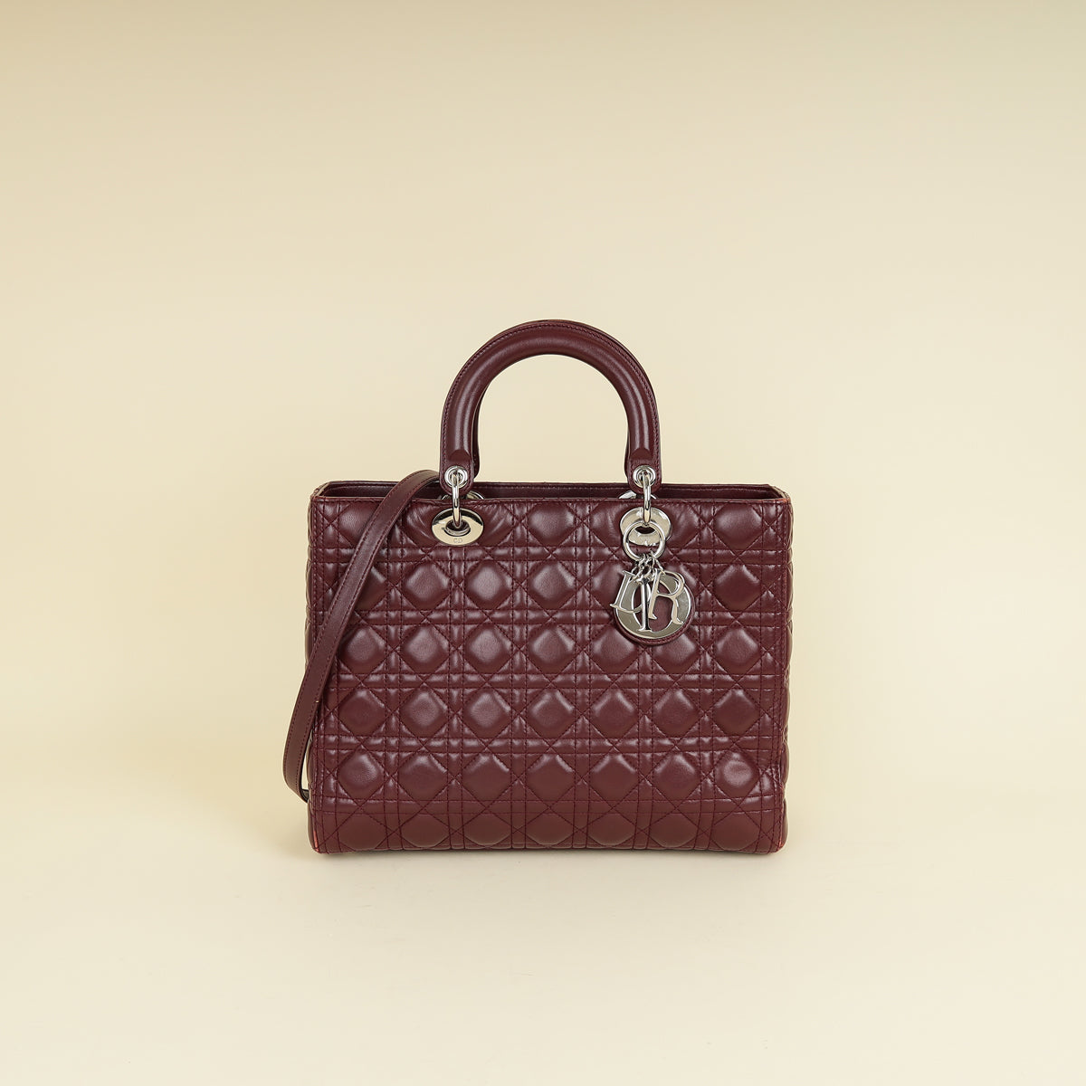 Dior Handbag Christian Burgundy Lady Bag 2 Large Shoulder Bag