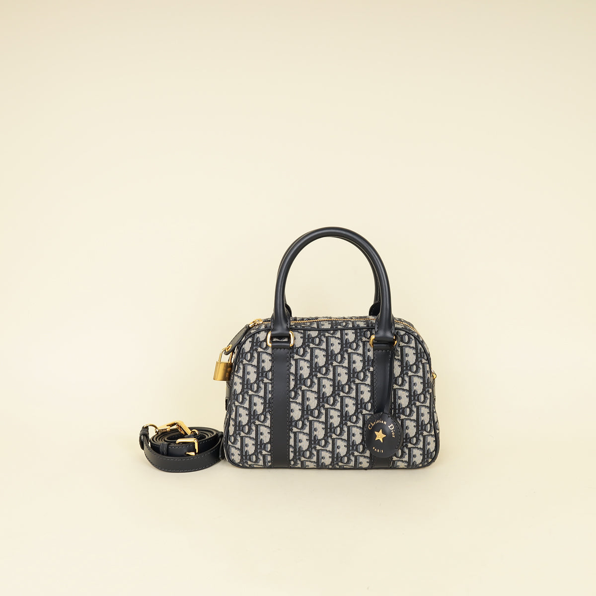 Dior Handbag Christian Oblique D-Vibe Bowling Bag Blue Shoulder Bag