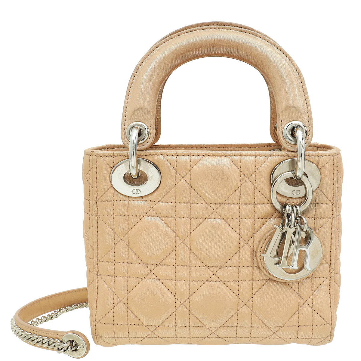 Dior Handbag Christian Metallic Nude Lady Shimmering Bag Mini Chain Shoulder Bag