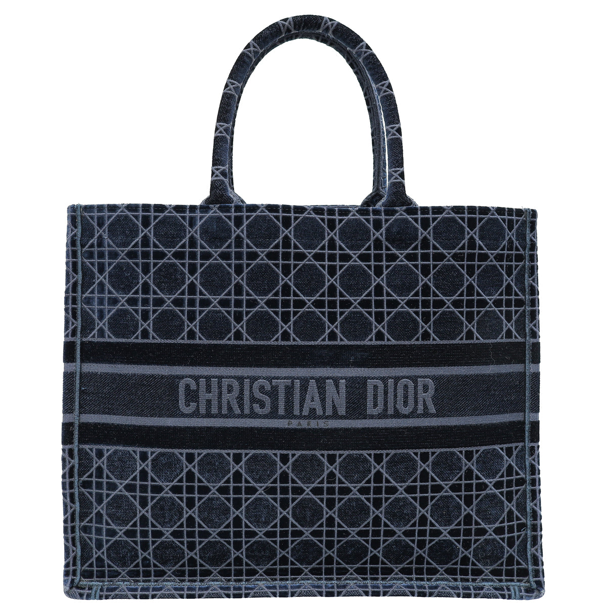 Dior Handbag Christian Bicolor Velvet Cannage Book Tote Bag Large