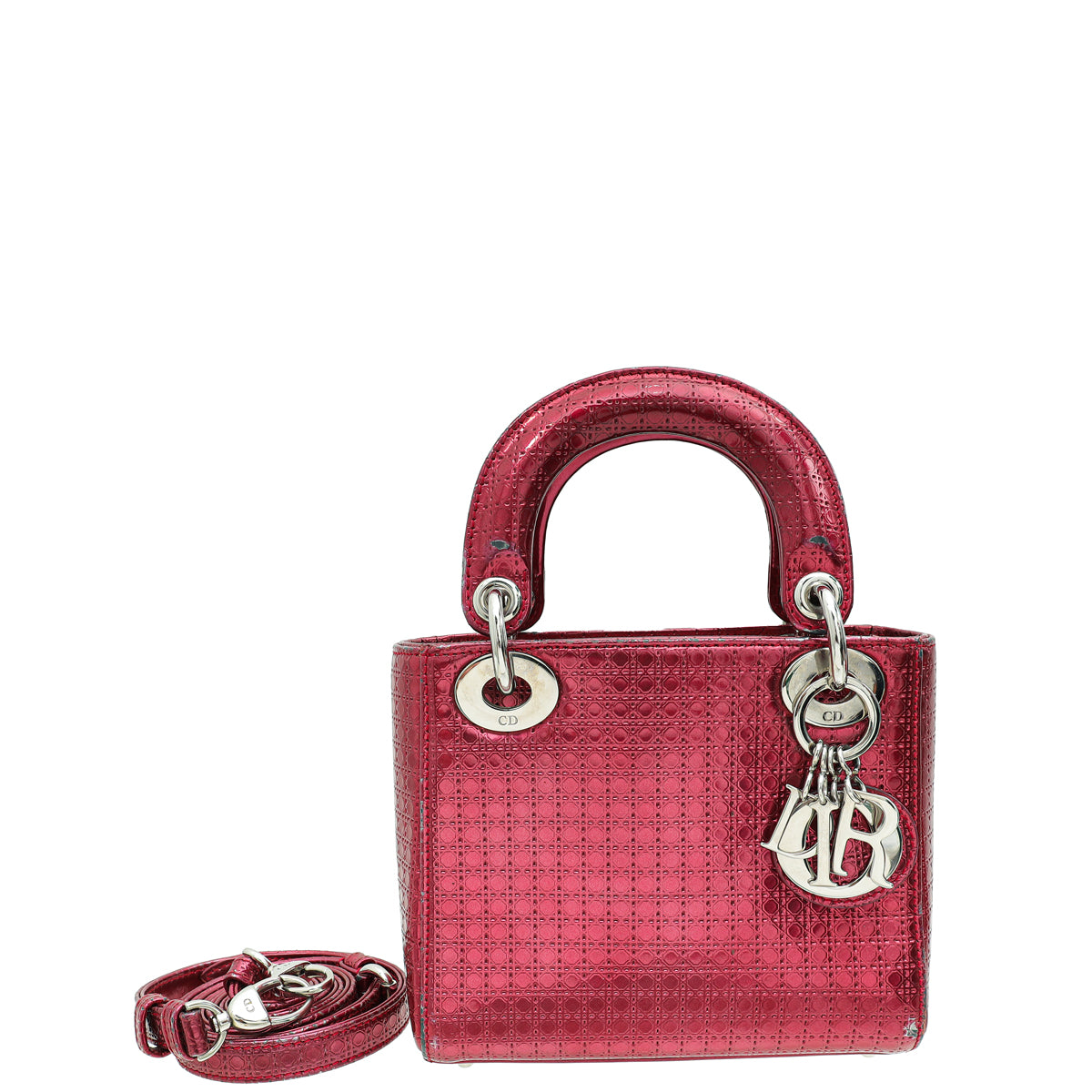 Dior Handbag Christian Metallic Fuchsia Lady Microcannage Strap Bag Mini Shoulder Bag