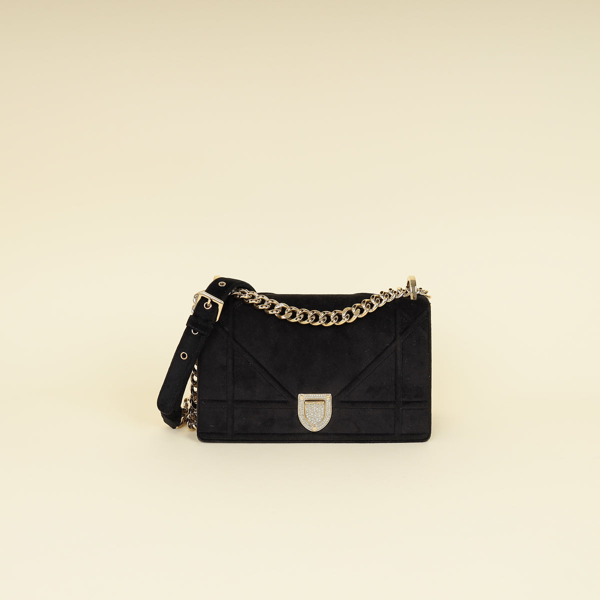 Dior Handbag Christian ama Velvet Crystal Lock Shoulder Bag Black Small