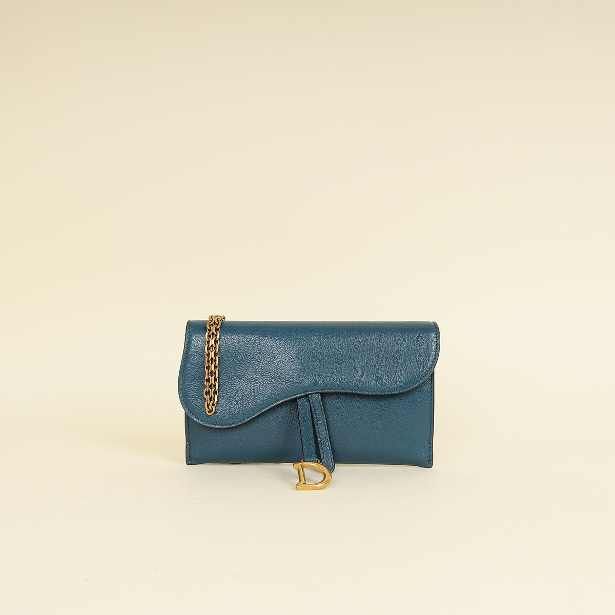 Dior Shoulder Bag Christian Teal Saddle Long Wallet on Blue Chain