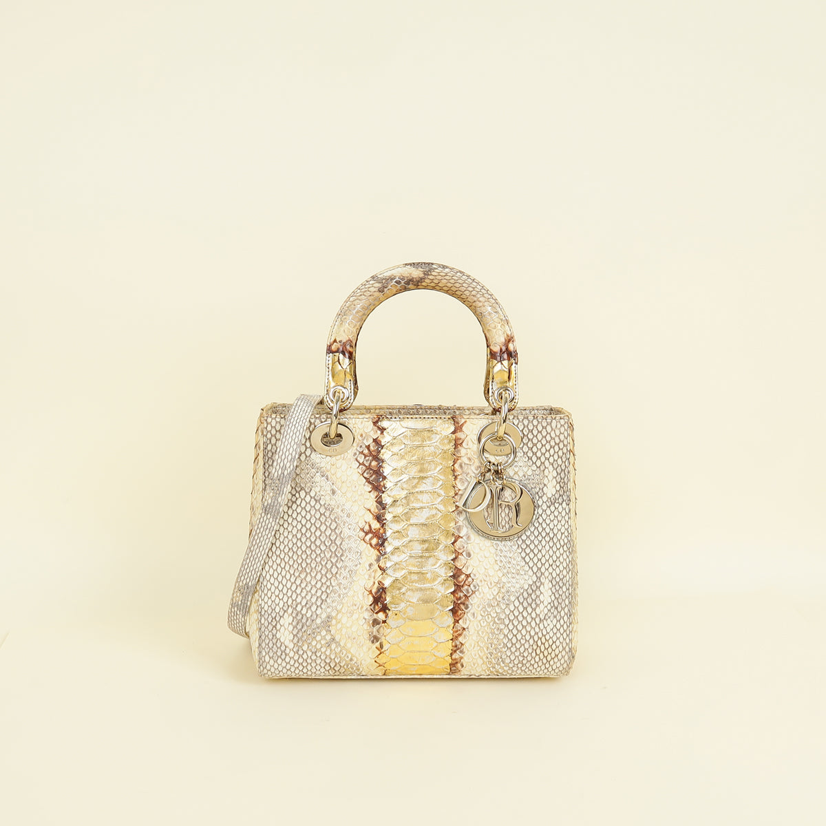 Dior Handbag Christian Bicolor Lady Bag Python Medium Shoulder Bag
