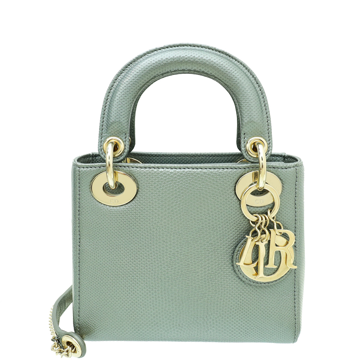 Dior Handbag Christian Metallic Grey Lizard Lady Bag Gray Mini Chain Shoulder Bag