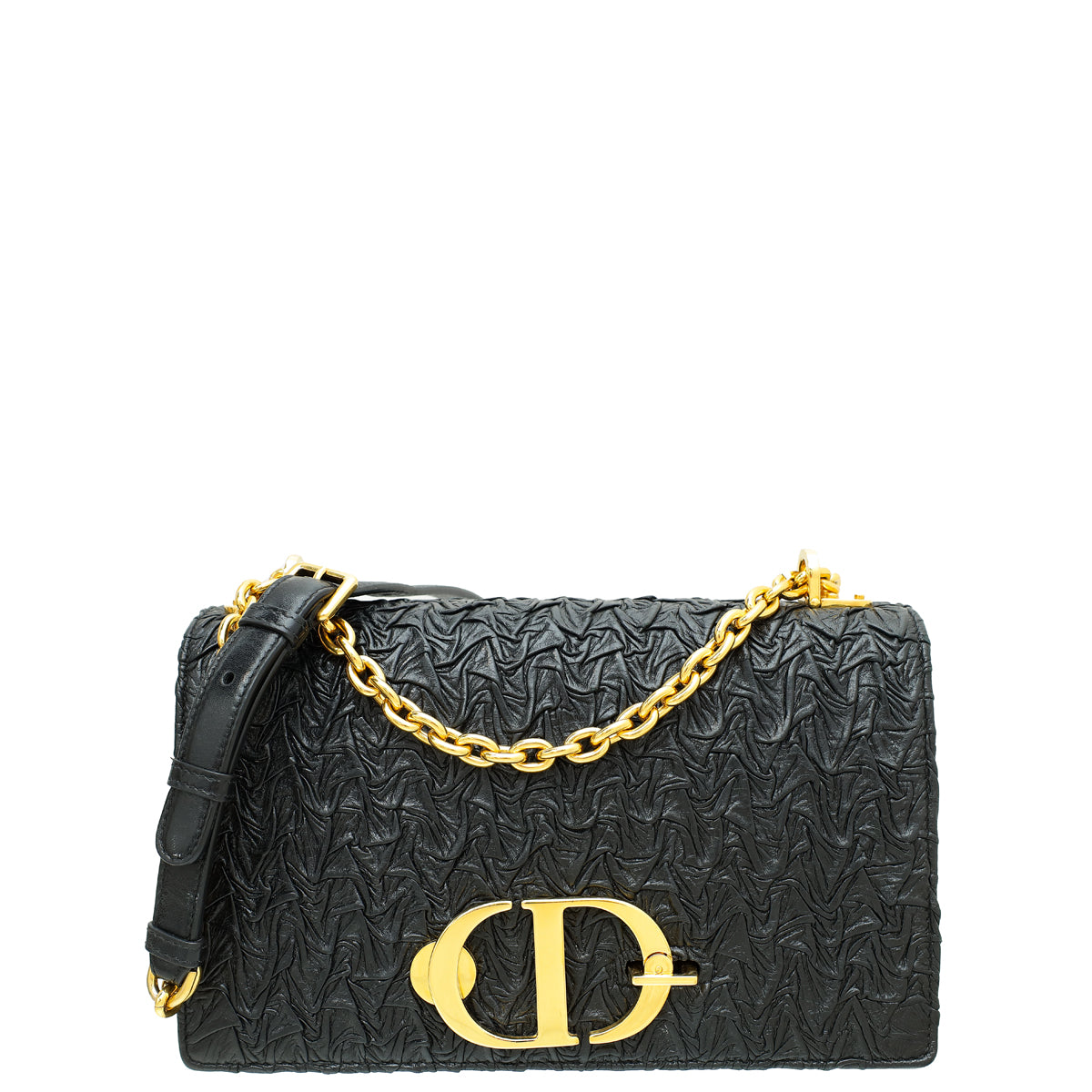 Dior Handbag Christian 30 Montaigne Wavy-Effect Shoulder Bag Black Flap
