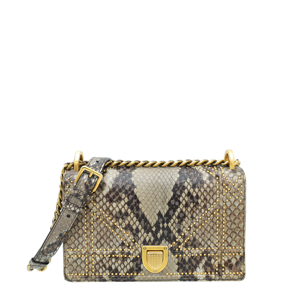 Dior Handbag Christian Grey ama Studs Bag 2 Python Gray Small Shoulder Bag