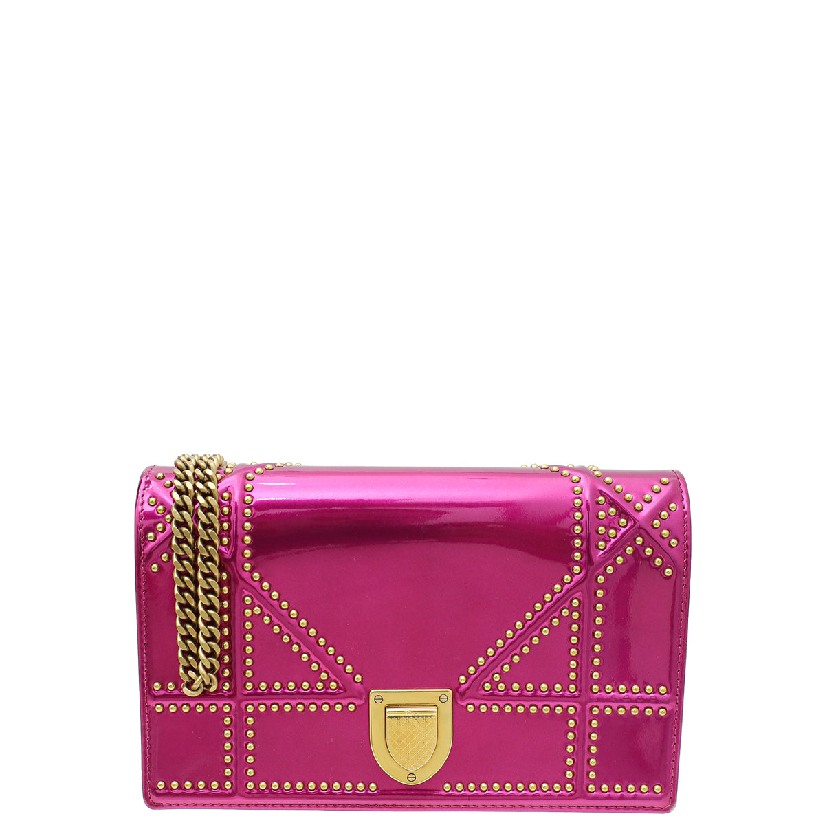 Dior Shoulder Bag Christian Fuchsia Studded ama Wallet on Chain