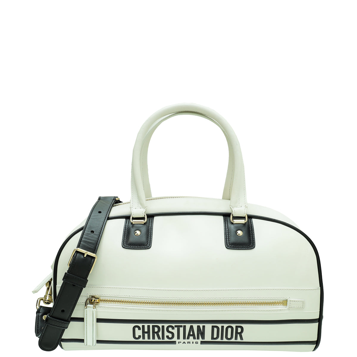 Dior Handbag Christian Bicolor Vibe Bowling Bag Medium Zip Shoulder Bag Bowling Medium Bag