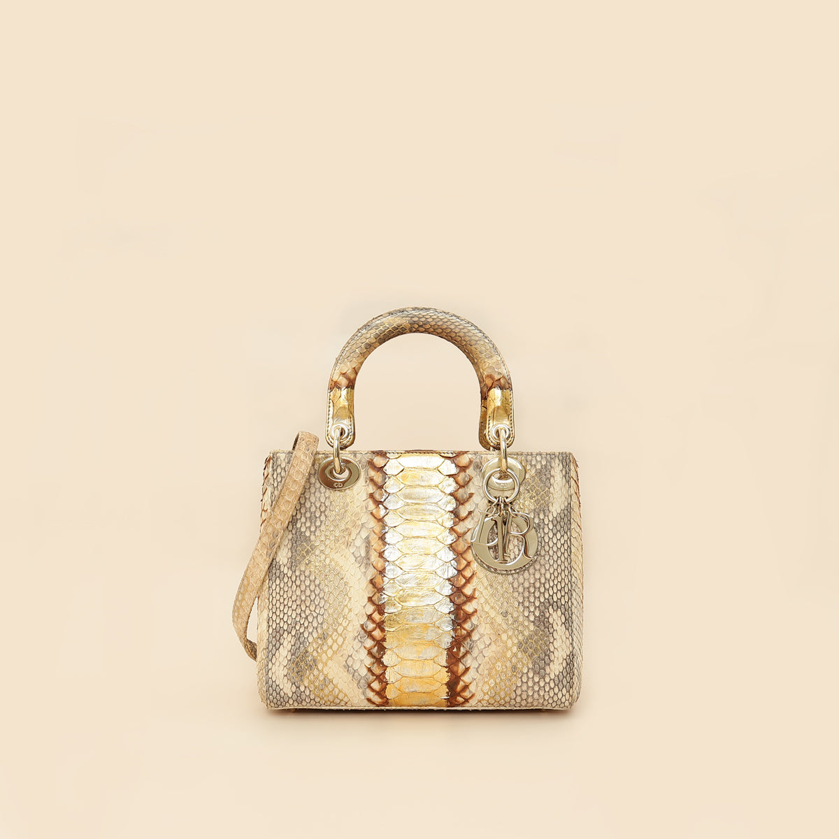 Dior Handbag Christian Bicolor Metallic Lady Bag Python Medium Shoulder Bag