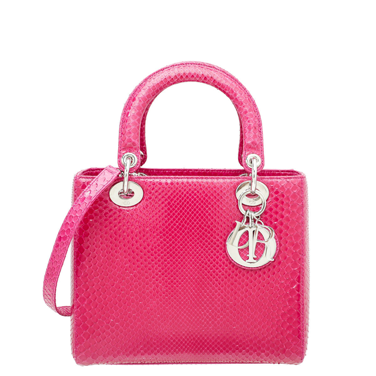 Dior Handbag Christian Fuchsia Lady Bag Python Medium Shoulder Bag
