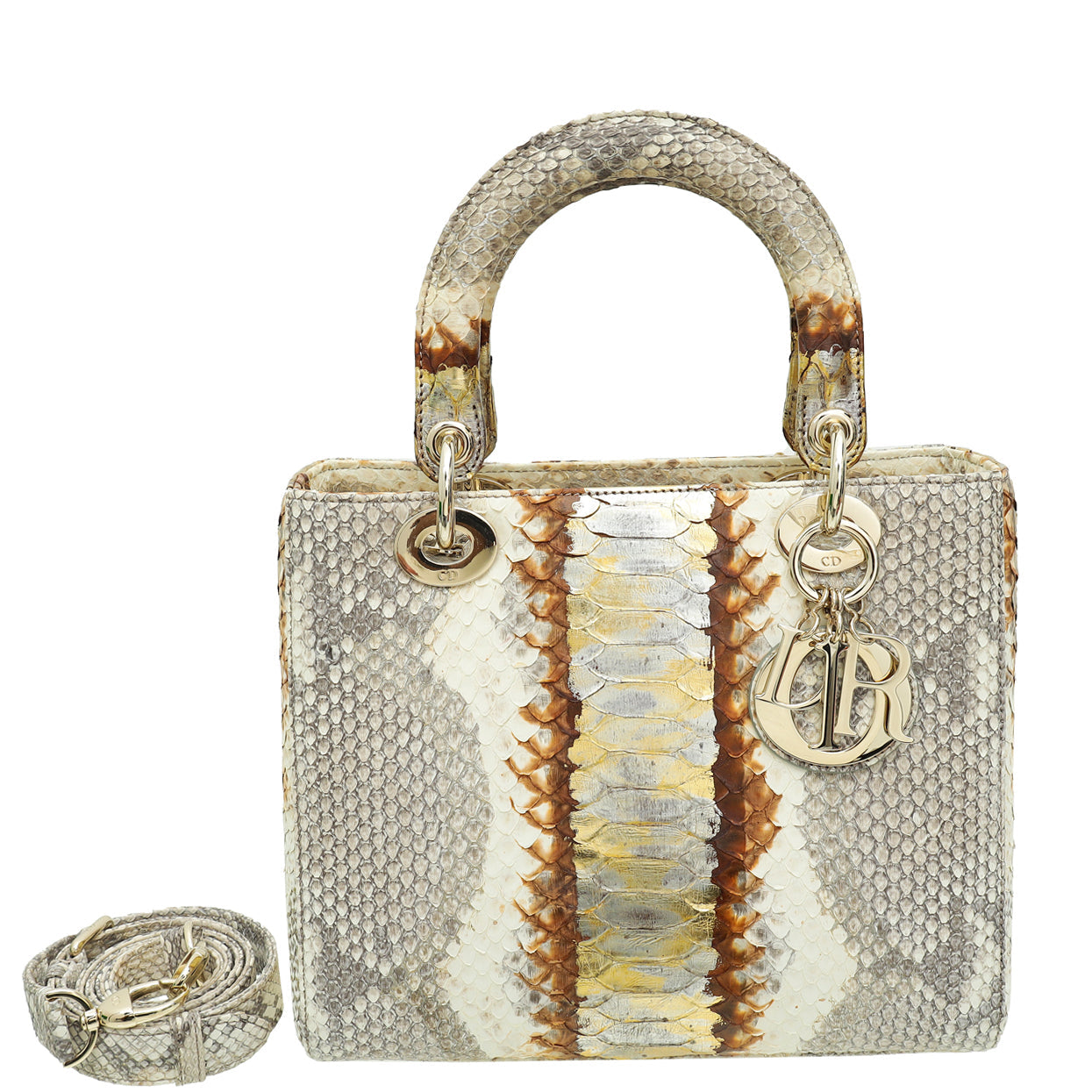Dior Handbag Christian Ombre Lady Bag Python Beige Medium Shoulder Bag