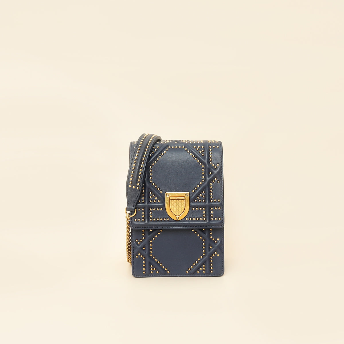 Dior Shoulder Bag Christian ama Studded Vertical Wallet 2 Blue Navy Chain