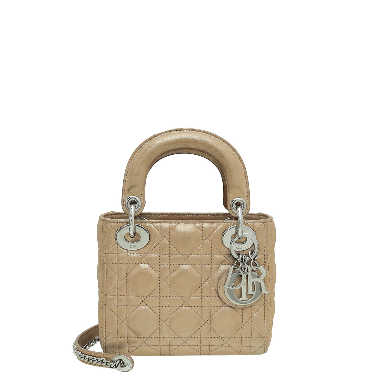 Dior Handbag Christian Metallic Lady Bag Beige Mini Chain Shoulder Bag