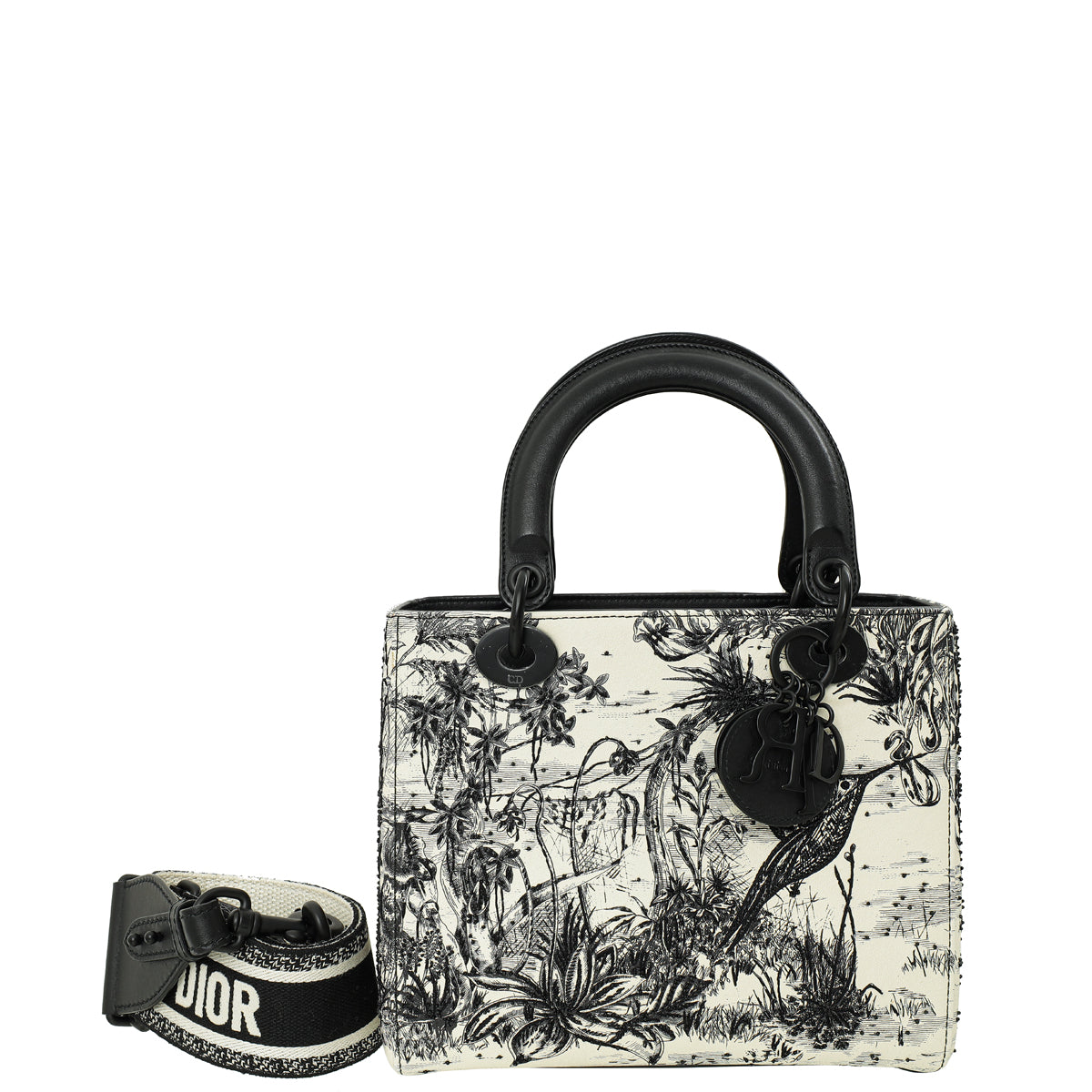 Dior Handbag Christian Bicolor Toile de Jouy Carnivora Embroidery Medium Shoulder Bag