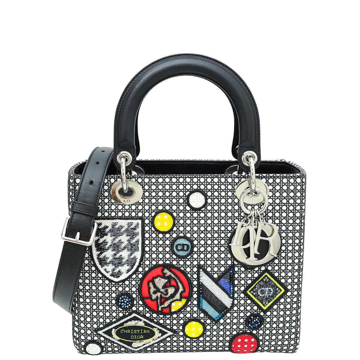 Dior Handbag Christian Bicolor Cannage Mesh Patches Lady Bag Medium Micro Shoulder Bag