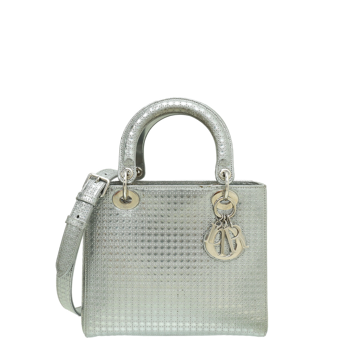 Dior Handbag Christian Lady Cannage Bag Silver Medium Micro Shoulder Bag