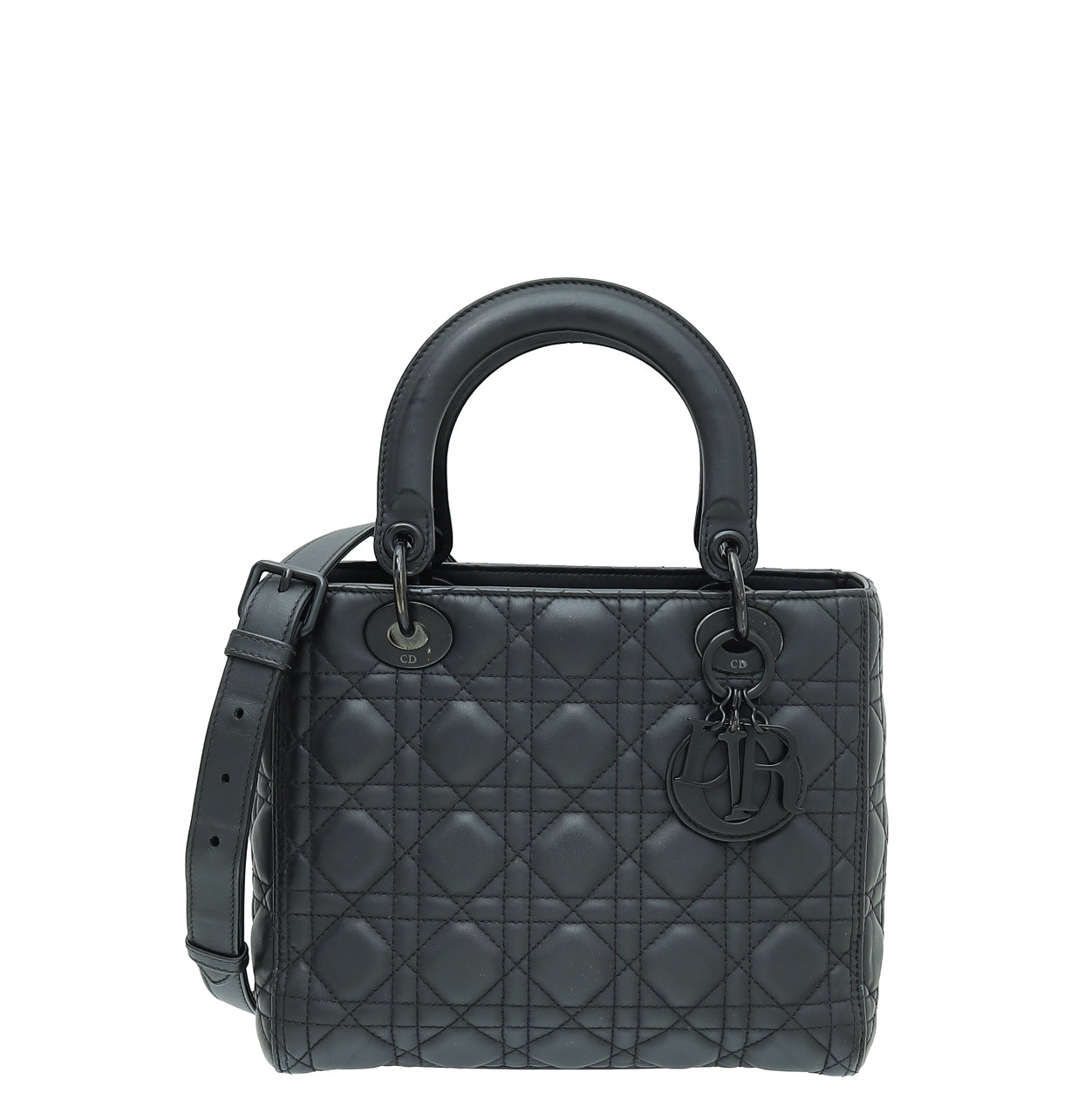 Dior Handbag Christian Metallic Lady Bag Black Medium Shoulder Bag