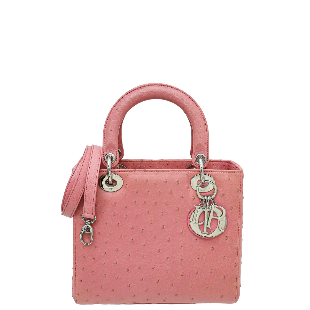 Dior Handbag Christian Ostrich Lady Bag Pink Medium Shoulder Bag
