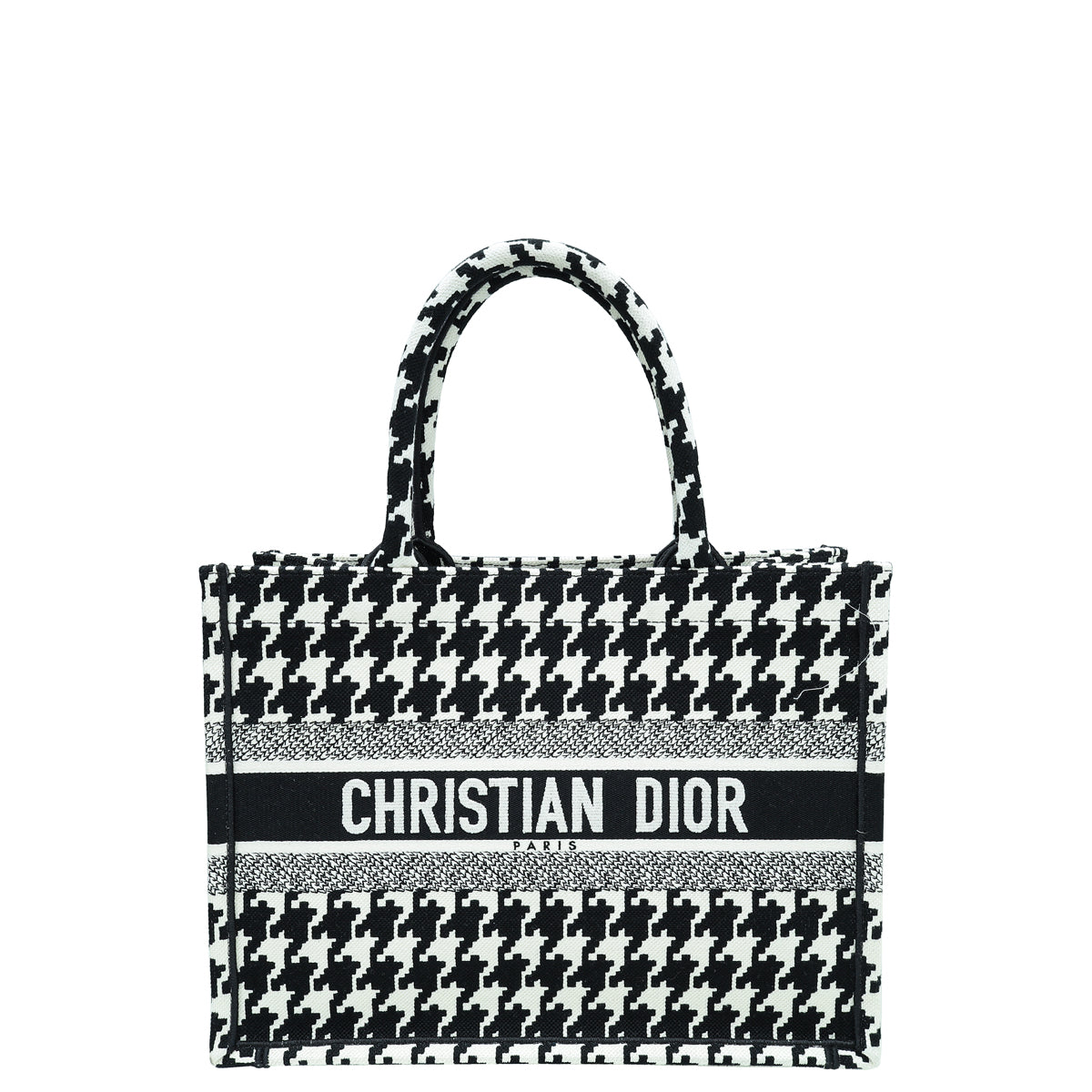 Dior Handbag Christian Bicolor Book Tote Macro Houndstooth Embroidery Medium Shoulder Bag