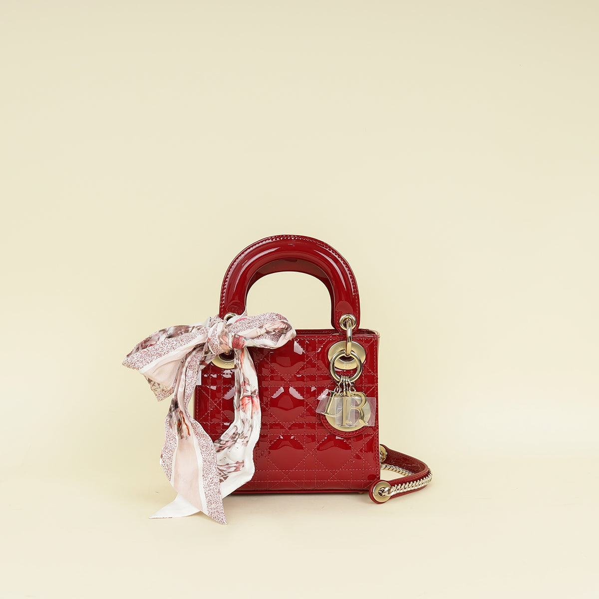 Dior Handbag Christian Cherry Lady Bag W Twilly Red Mini Chain Scarf