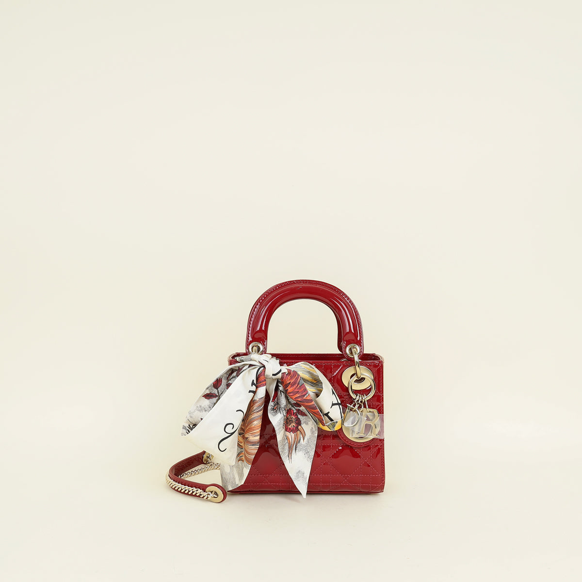 Dior Handbag Christian Lady Bag w Twilly Red Mini Chain Scarf