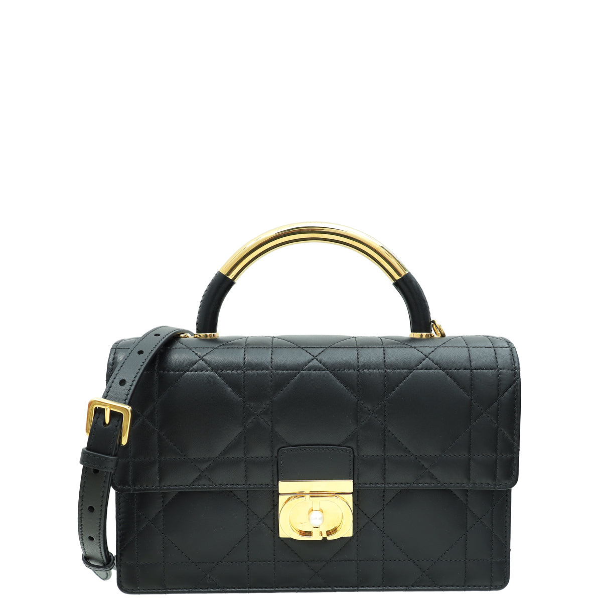 Dior Handbag Christian Ange Macrocannage Bag Black Medium Top Handle Shoulder Bag
